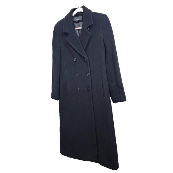 Jones New York Women’s Wool Blend Long Coat Black Double Breasted Belted Back 4 - Picture 5 of 15